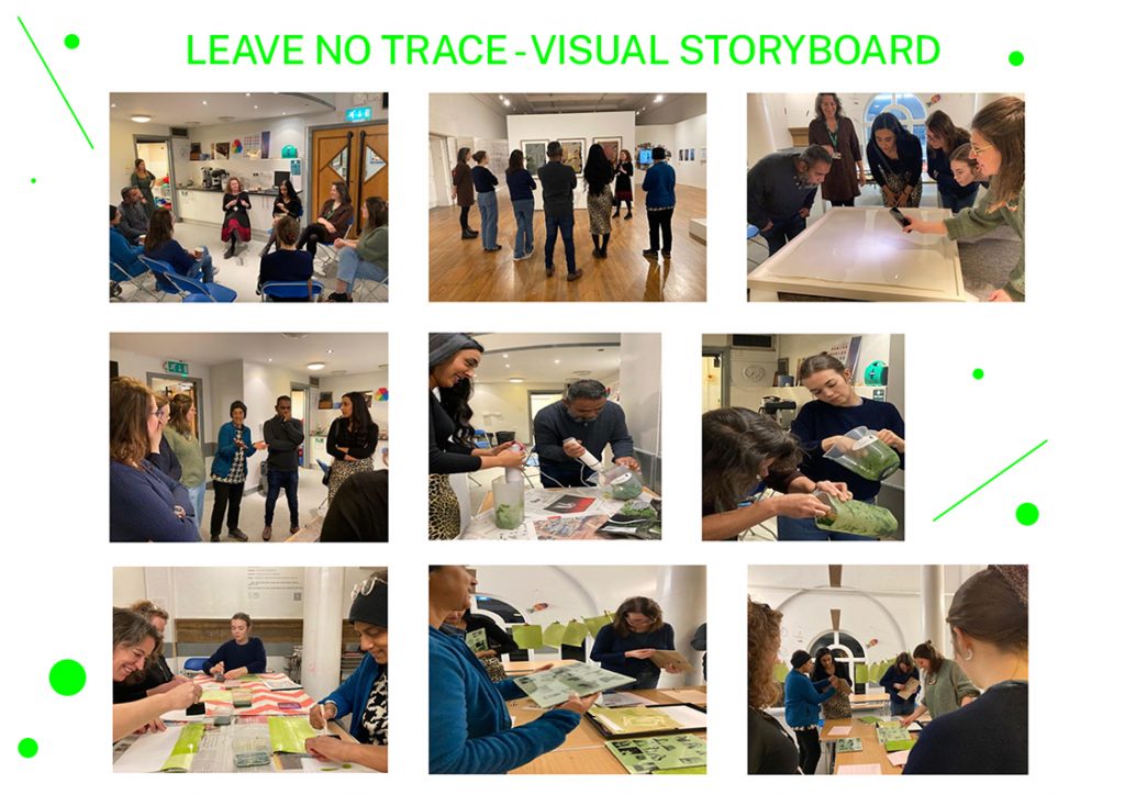 A visual storyboard showing the 6th Session of Collective Futures including a visit to Salford Museum & Art Gallery, and anthotype making.